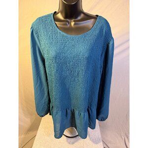 Terra & Sky Ruched Babydoll Tunic Top Shirt Blouse‎ Dark Teal Womens Plus 2X 22W